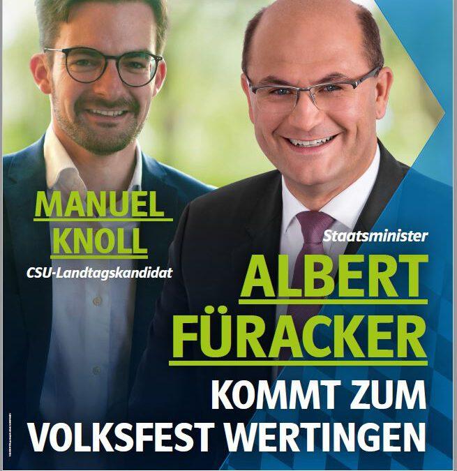 Volksfest Wertingen – Politischer Abend mit Finanzminister Albert Füracker